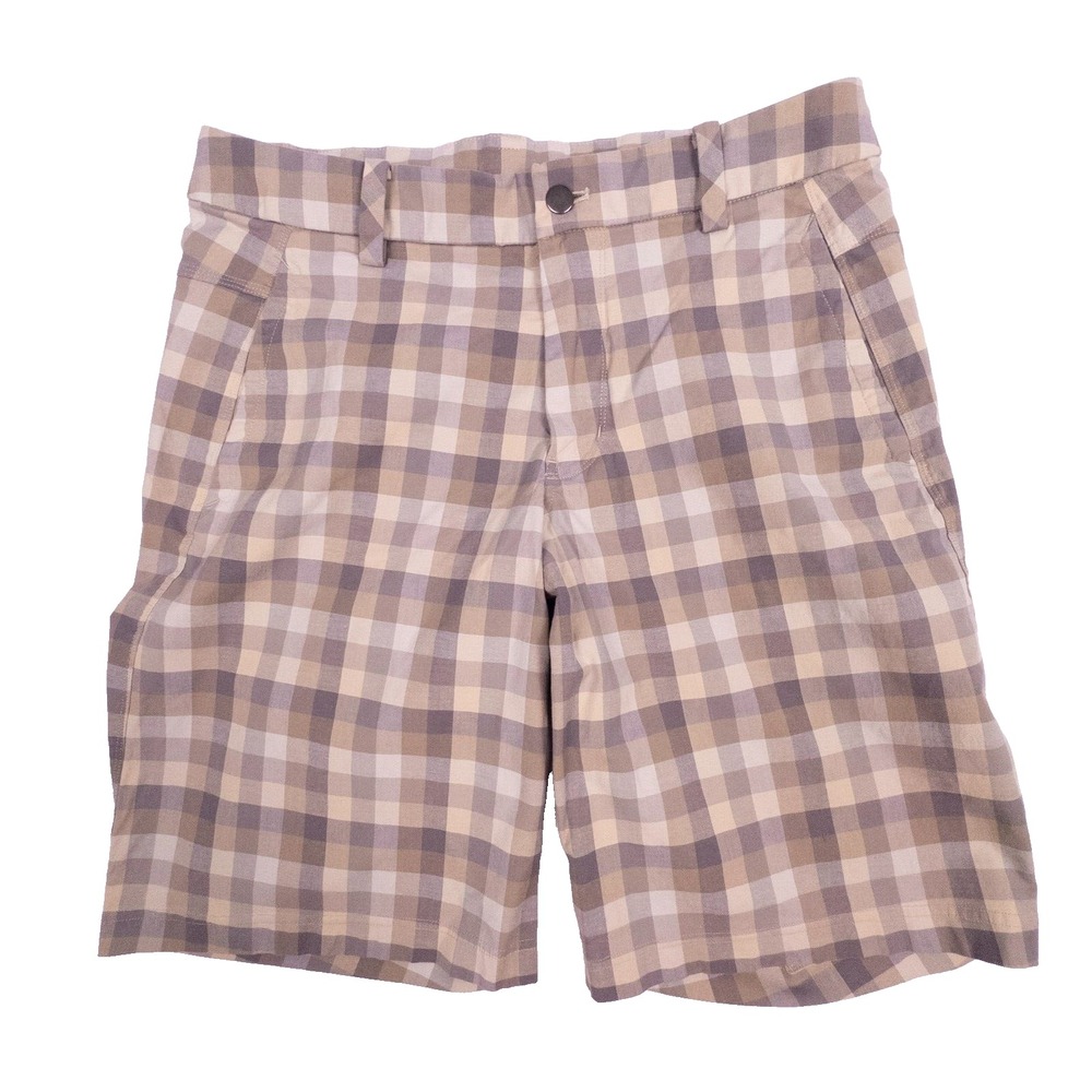 Men's Lululemon ABC Commission Plaid Shorts Flat‎ Front Chino Size 34 Grey 10"